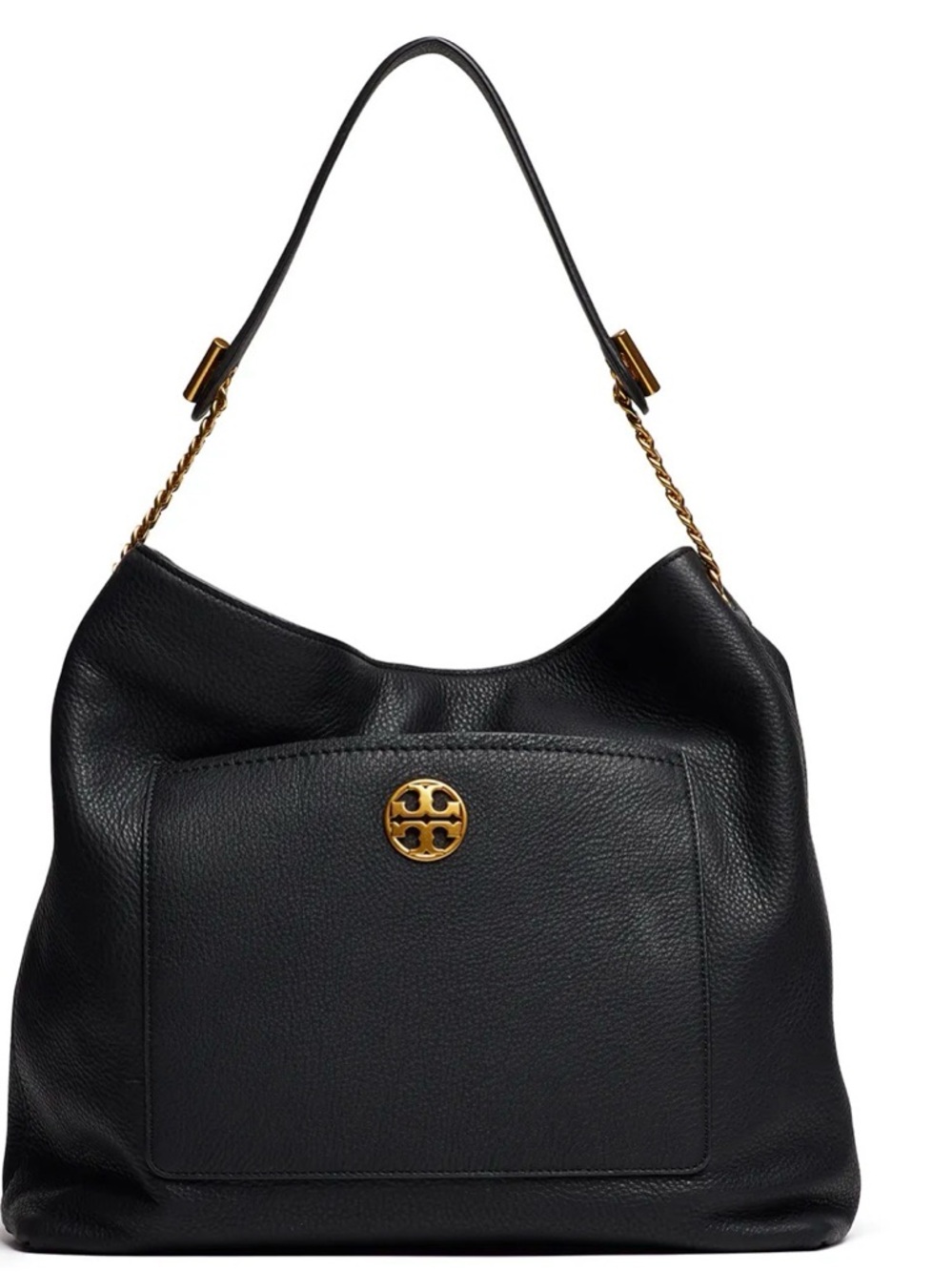 Like New - Tory Burch Black Leather Shoulder Hobo with Gold Hardware